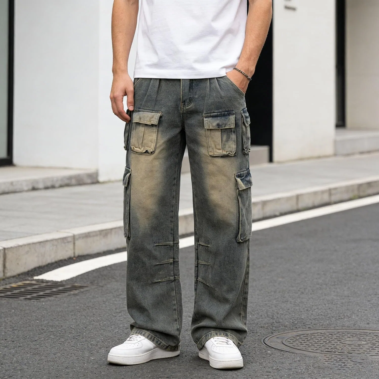 Джинсы свободные Y2K, Cargo Pants, синие — фото 2
