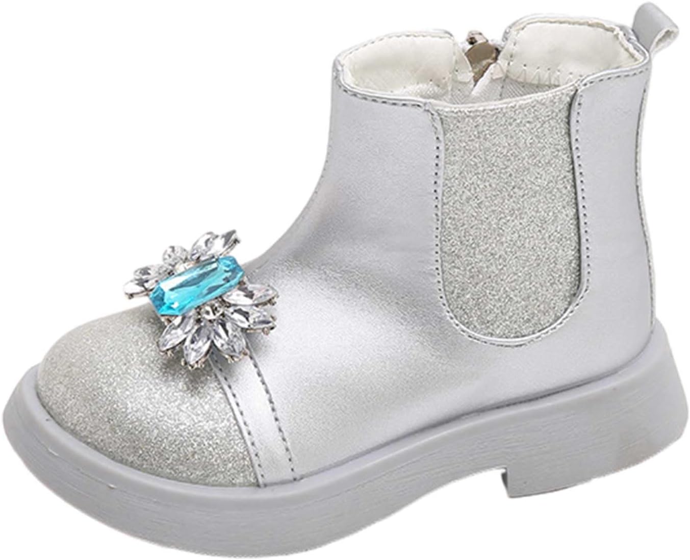 

Милые ботильоны для девочек с блестками, короткие ботинки с боковой молнией, стиль вестерн, зимняя обувь, округлый носок, праздничные туфли, 2-10 лет Generic, Silver