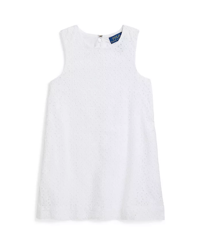 

Платье из хлопка с вышивкой и ажурными вставками для девочек Toddler и Little Girls Polo Ralph Lauren, белый
