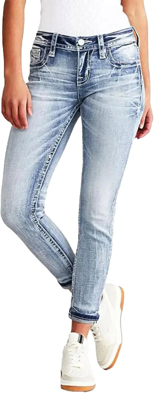 

Женские джинсы Vintage Mid Rise Skinny с вышивкой и карманом
