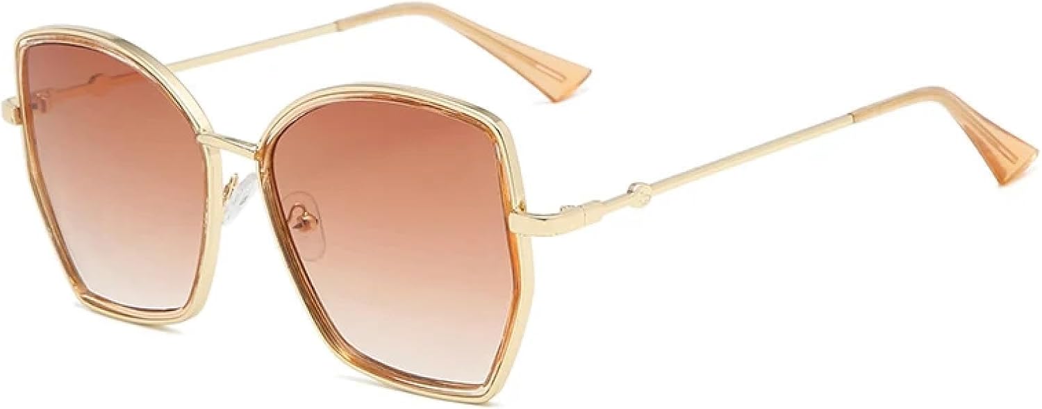 

Модные солнцезащитные очки в крупной металлической оправе для женщин и мужчин, роскошные, для активного отдыха, летних путешествий, с защитой от УФ-излучения UV400 TKKTLLT, Gold Gradient Tea