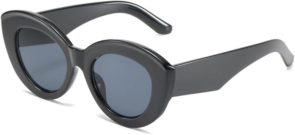 

Модные солнцезащитные очки «кошачий глаз» большого размера для женщин, ретро-очки с цветными полосками, защита от УФ-излучения UV400, для мужчин – круглые UATXTAU, Black Gray