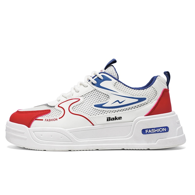

Легкие и дышащие низкие мужские кроссовки для скейтбординга BAKE, White Red Blue