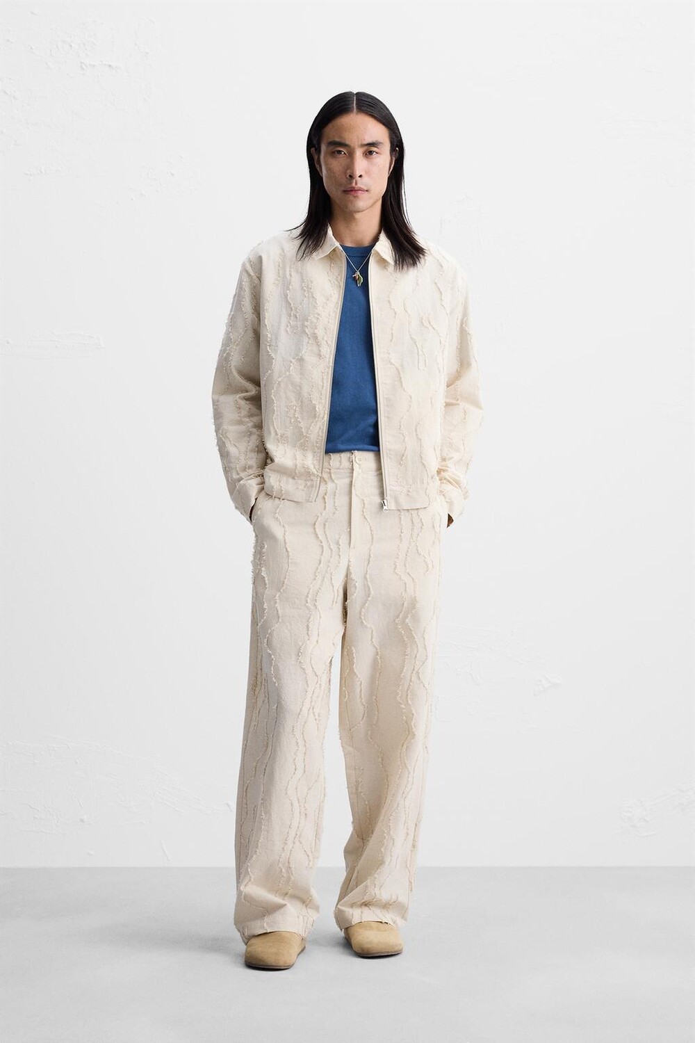 

Брюки из жаккардовой ткани ZARA, песочный