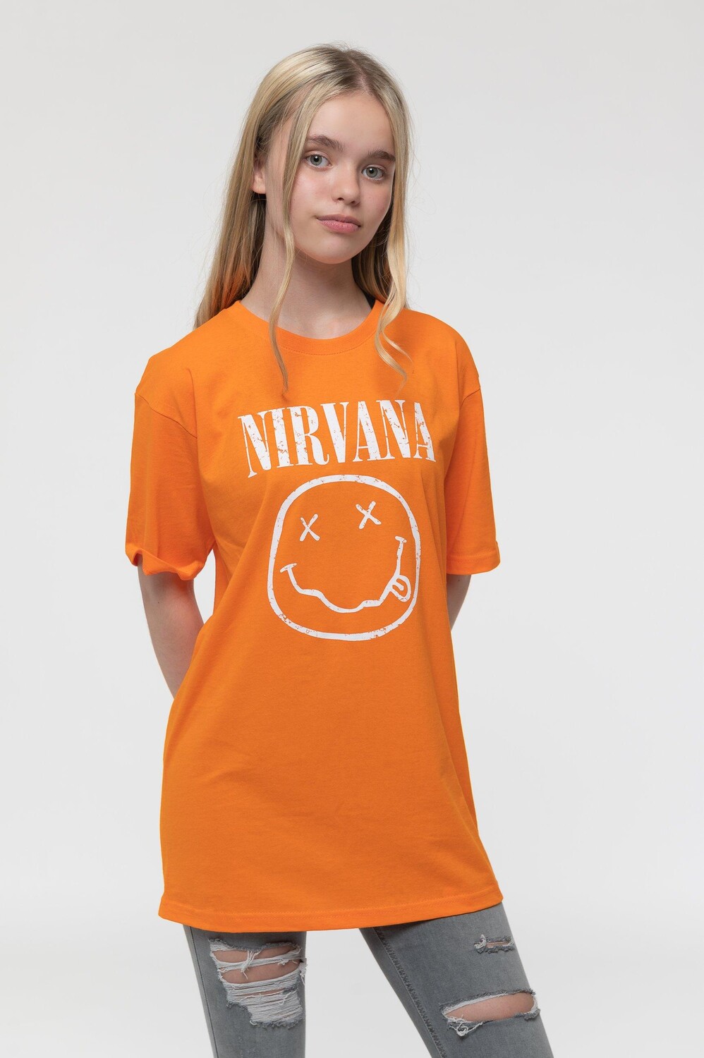

Белая футболка со смайликом Nirvana, оранжевый