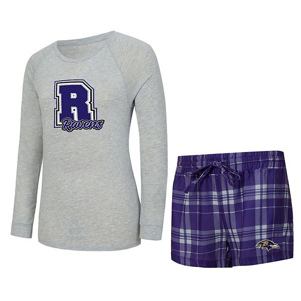

Женская пижама concepts sport heather gray/purple baltimore ravens regulate plaid с длинным рукавом и шортами Unbranded