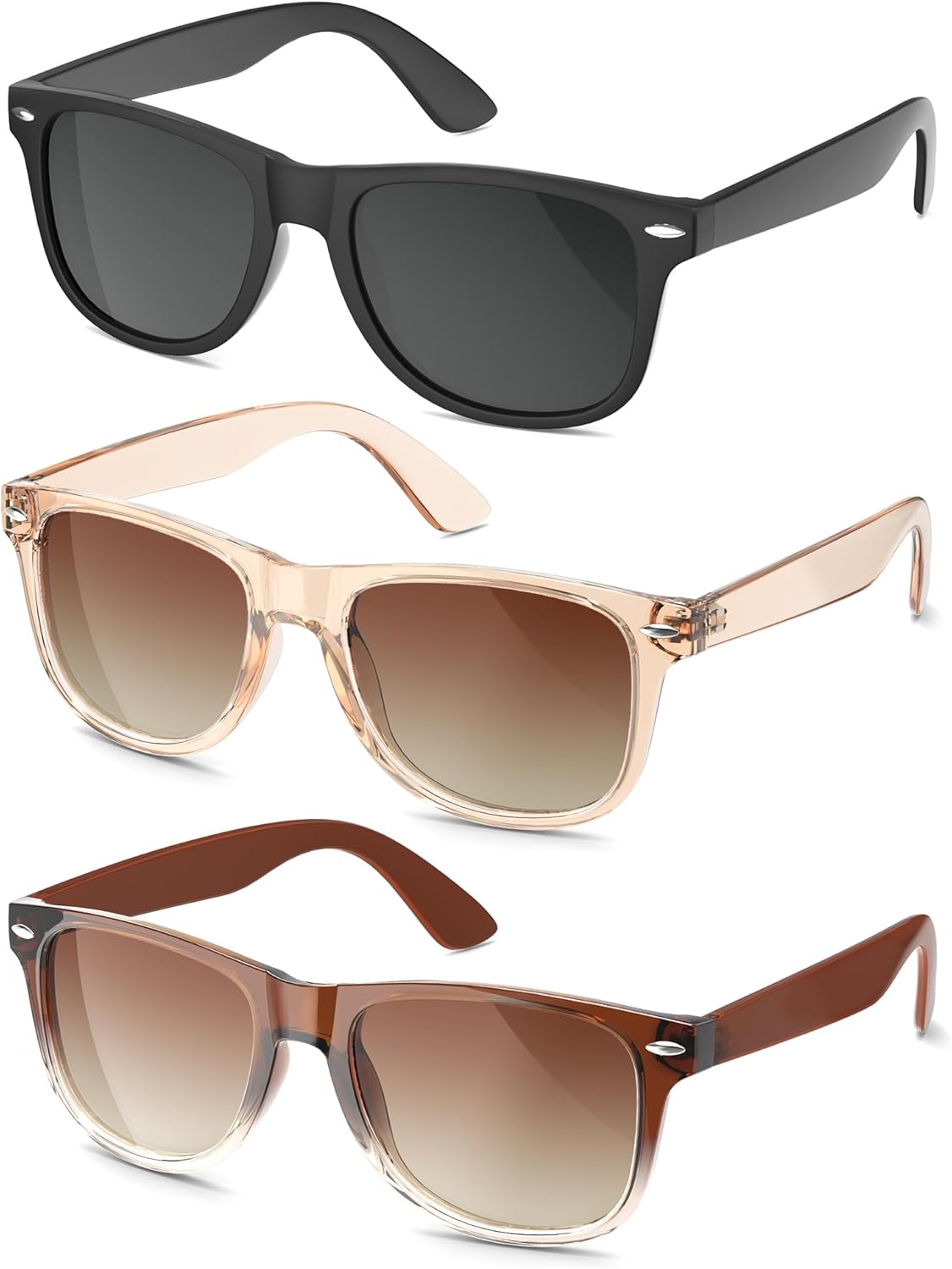 

Поляризованные солнцезащитные очки для женщин, модные классические ретро-очки, дизайнерские солнцезащитные очки для мужчин, винтажные модные очки с защитой UV400 CIFOYA, 3 Pack-black-light Brown-gradient Brown