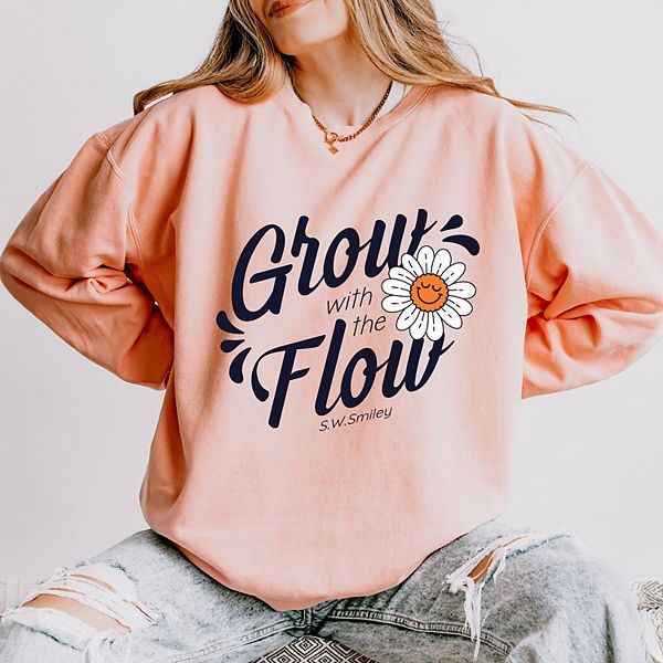 

SWSmiley grow with the flow flower - женский легкий свитшот garment dyed Simply Sage Market, Peachy