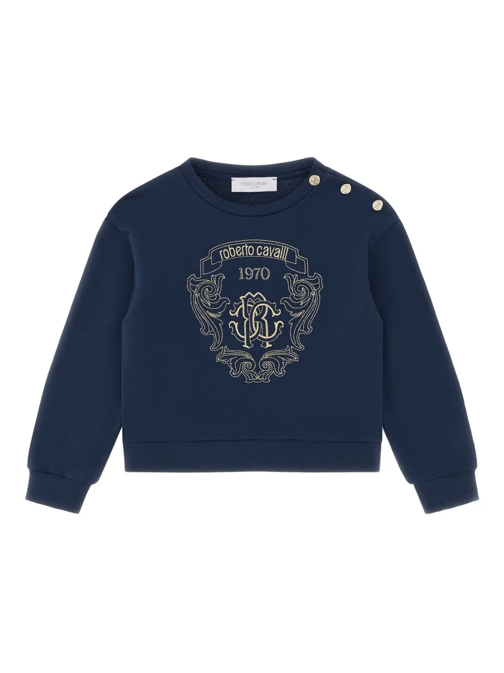 

Свитшот с нашивкой-гербом и пуговицами Roberto Cavalli, синий