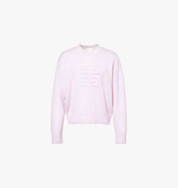 

Кашемировый трикотажный джемпер с круглым вырезом и тисненым логотипом Givenchy, розовый