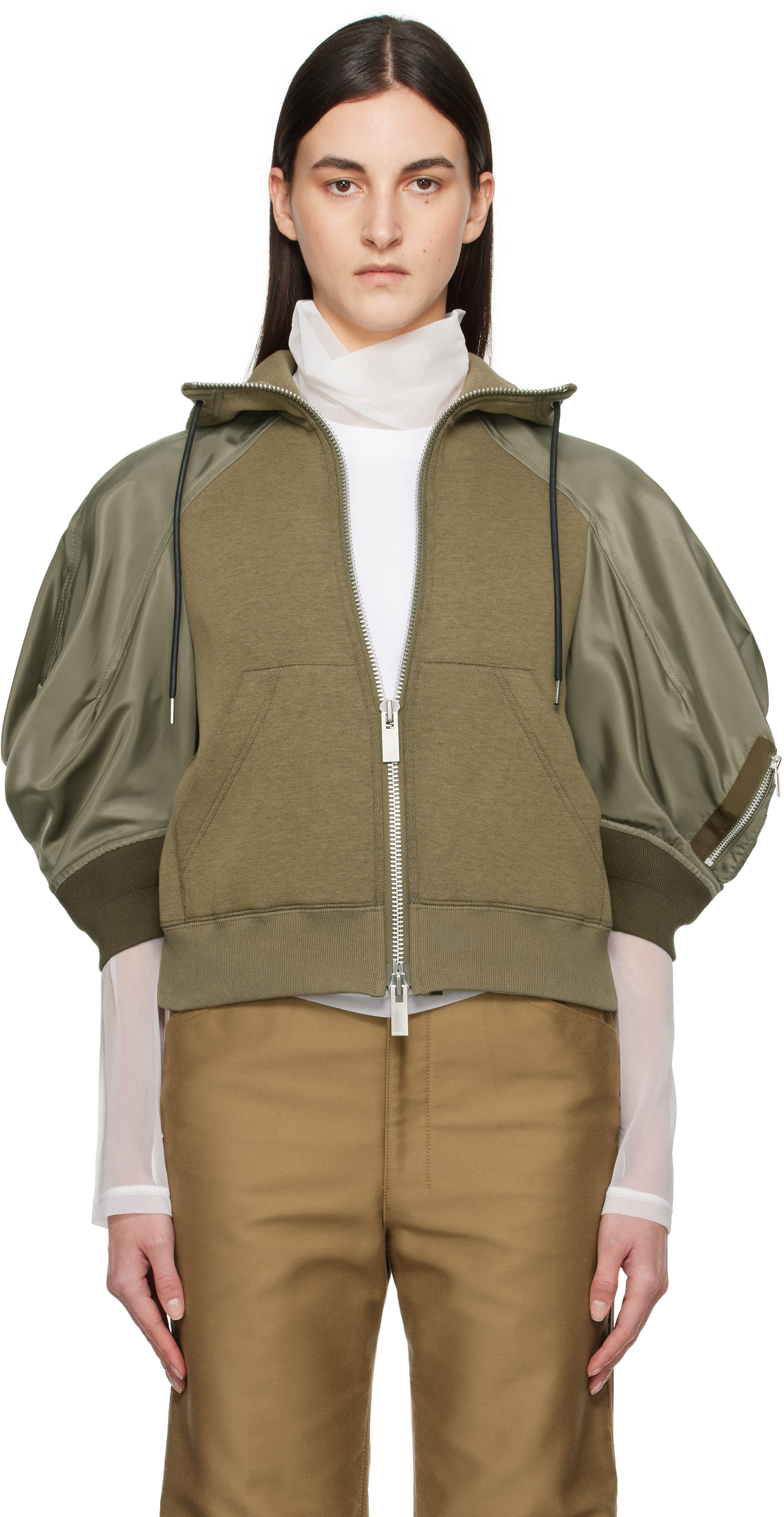 

Толстовка с капюшоном цвета хаки Sponge Sweat x Nylon Twill sacai