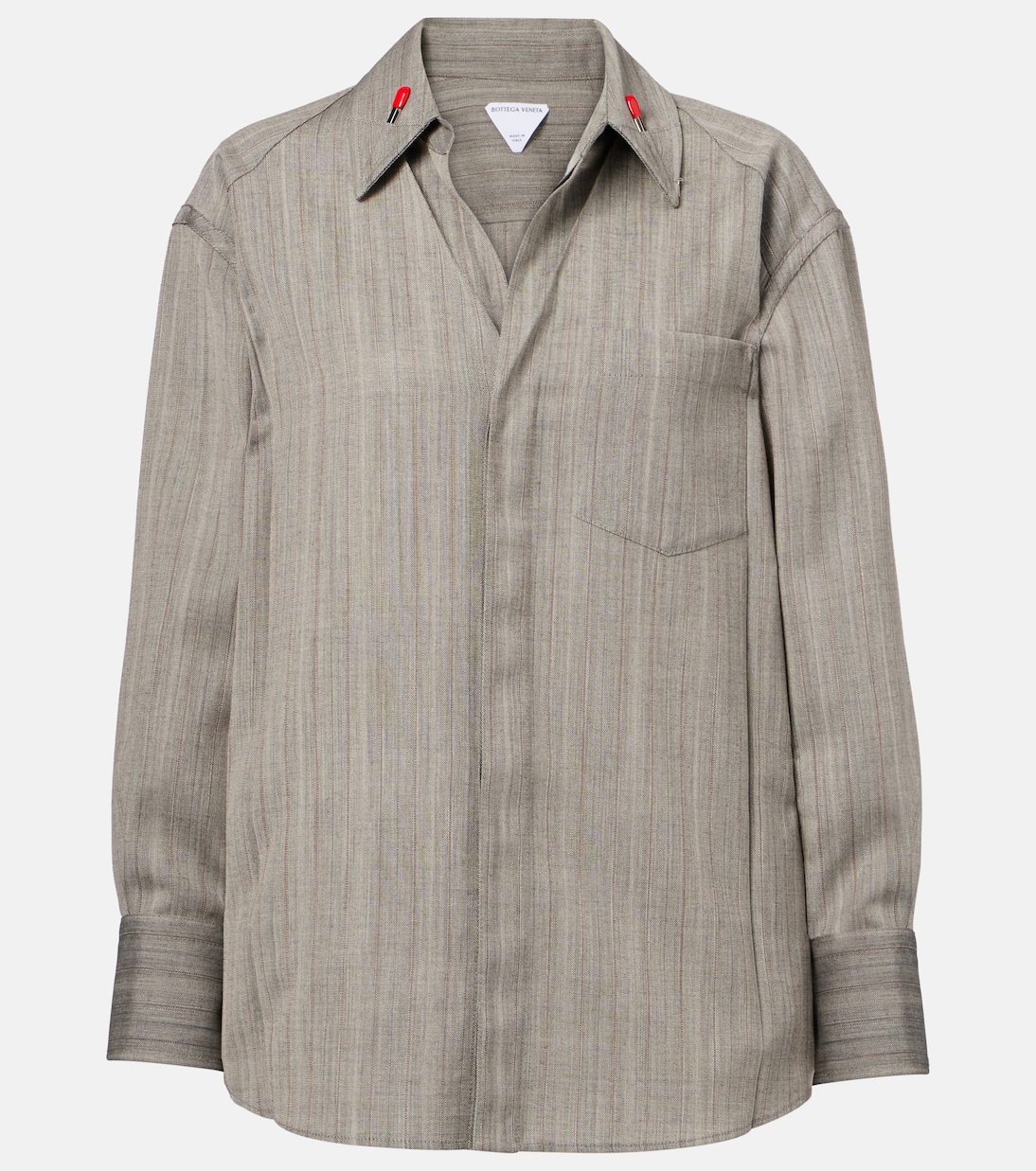 

Украшенная полосатая шерстяная рубашка Bottega Veneta, Vulcano/Bean Melange