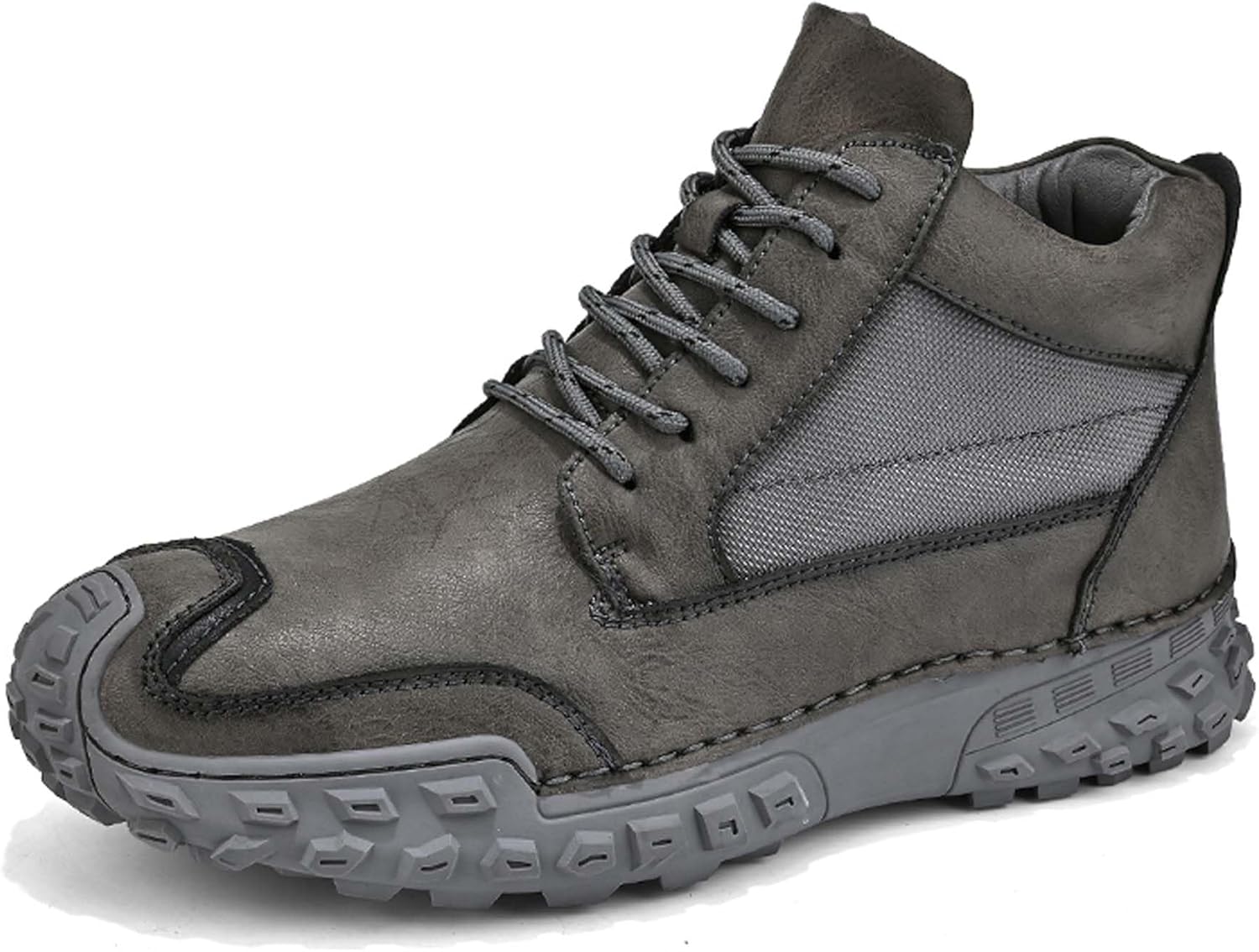 

Мужские модные премиальные кожаные кроссовки, прогулочные туфли, повседневная обувь, высокие кроссовки, мягкие и удобные, износостойкие, ручная строчка, подходят для всех сезонов Generic, серый