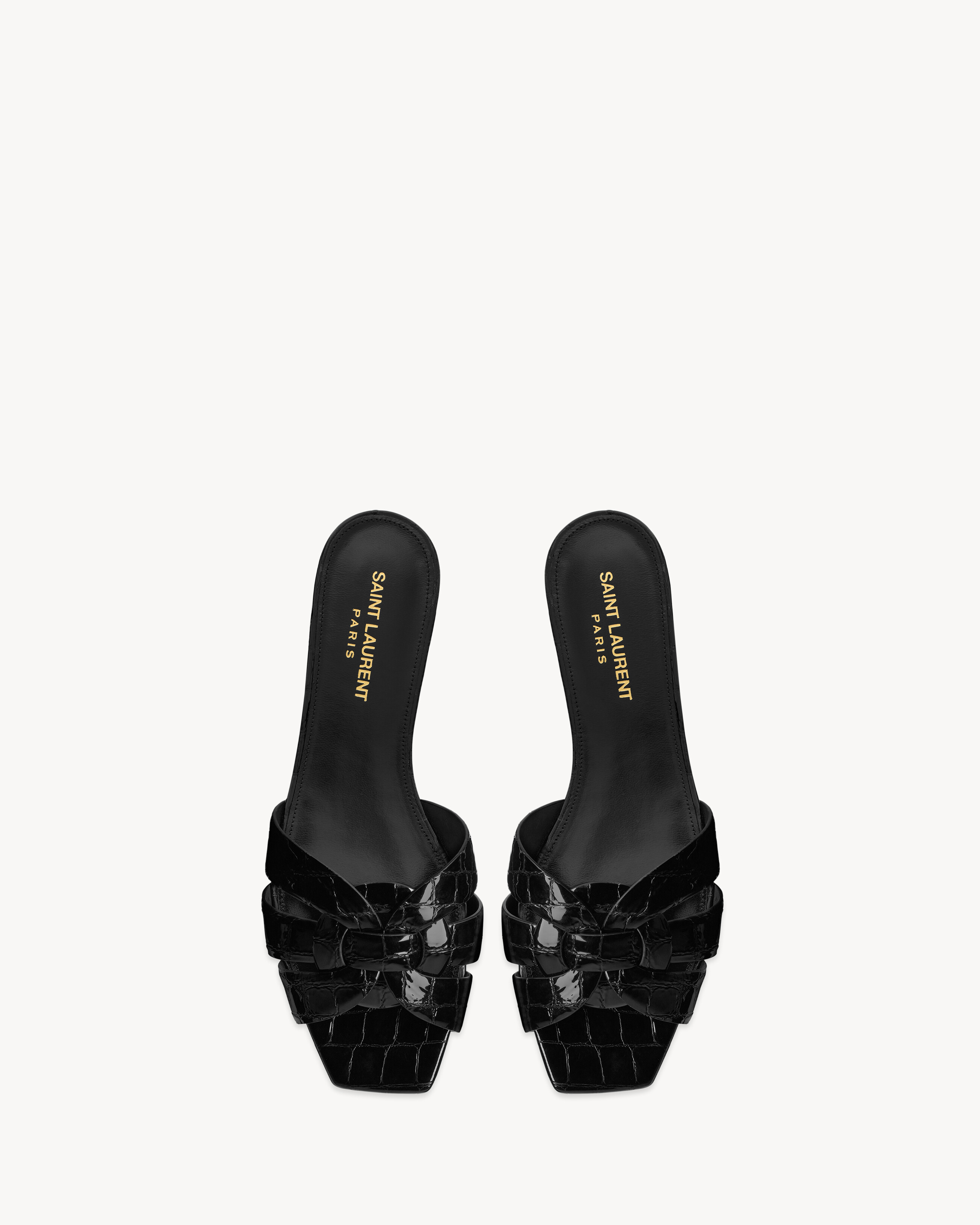 Мюли TRIBUTE из кожи с тиснением под крокодила SAINT LAURENT, черный