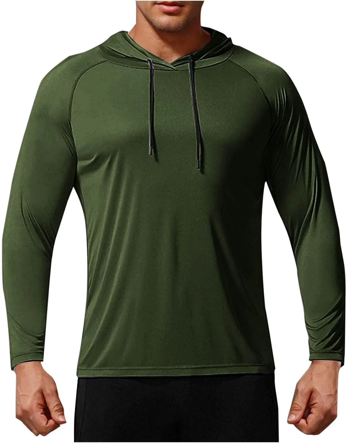 Футболка с длинным рукавом, солнцезащитная, Dry Fit, с капюшоном, хлопковая, Army Green