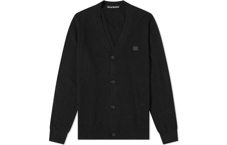 

Шерстяной кардиган с V-образным вырезом и нашивкой на лице Acne Studios, черный