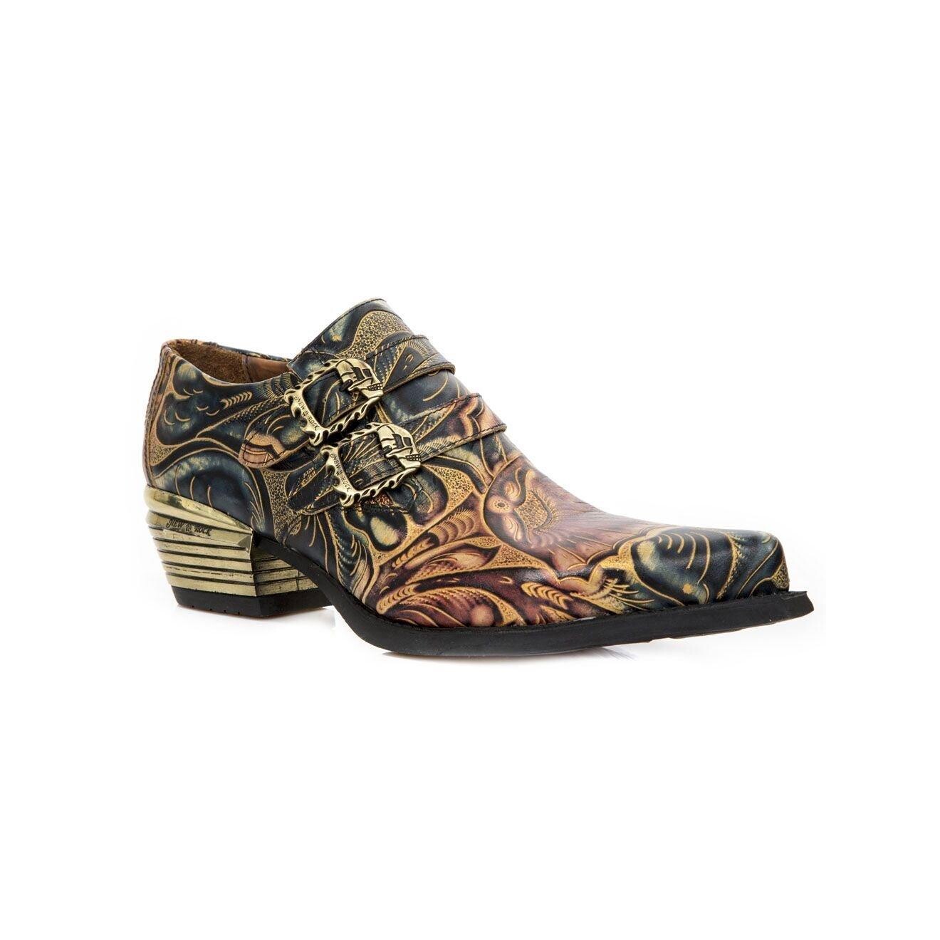 

Винтажные кожаные туфли с пряжками New Rock с тиснением — M-7960-S14 New Rock, черный
