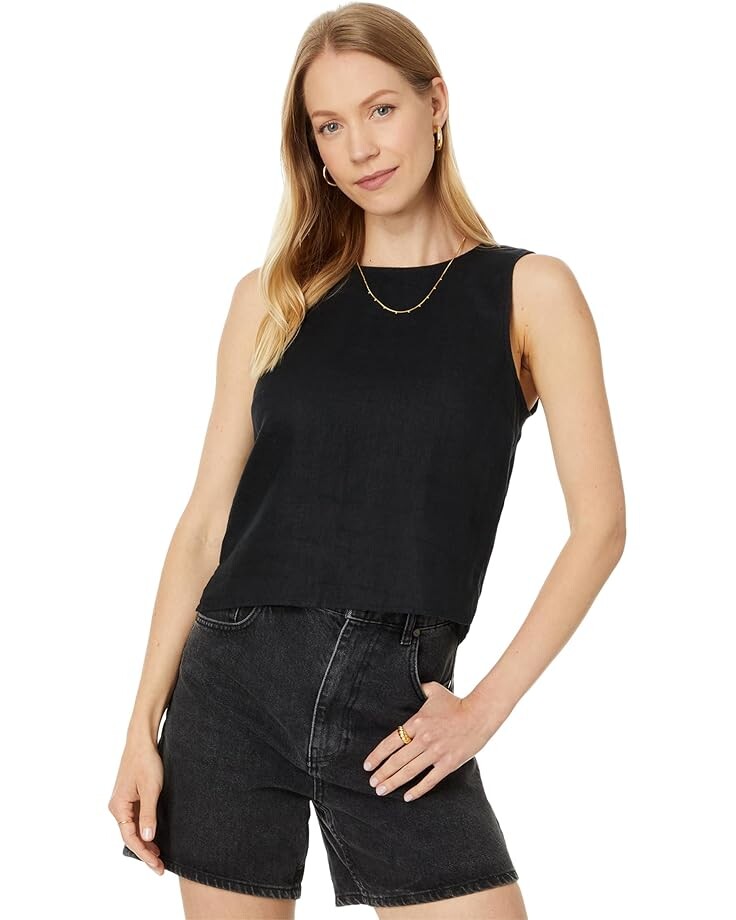 

Топ Madewell Tie-Back Scoopneck Top in Striped 100% Linen, цвет True Black