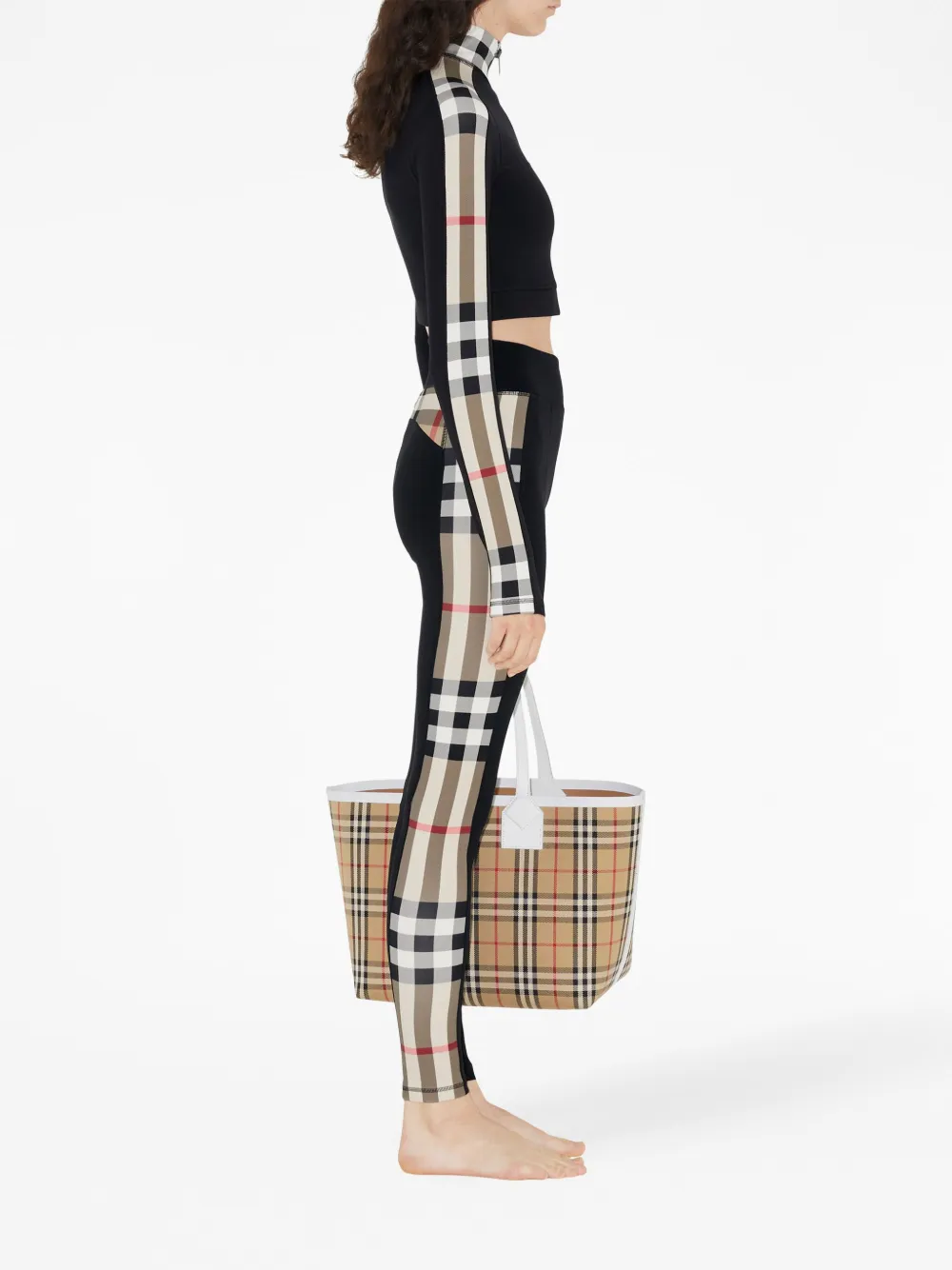 Топ Burberry, укороченный, клетчатый, черный — фото 3