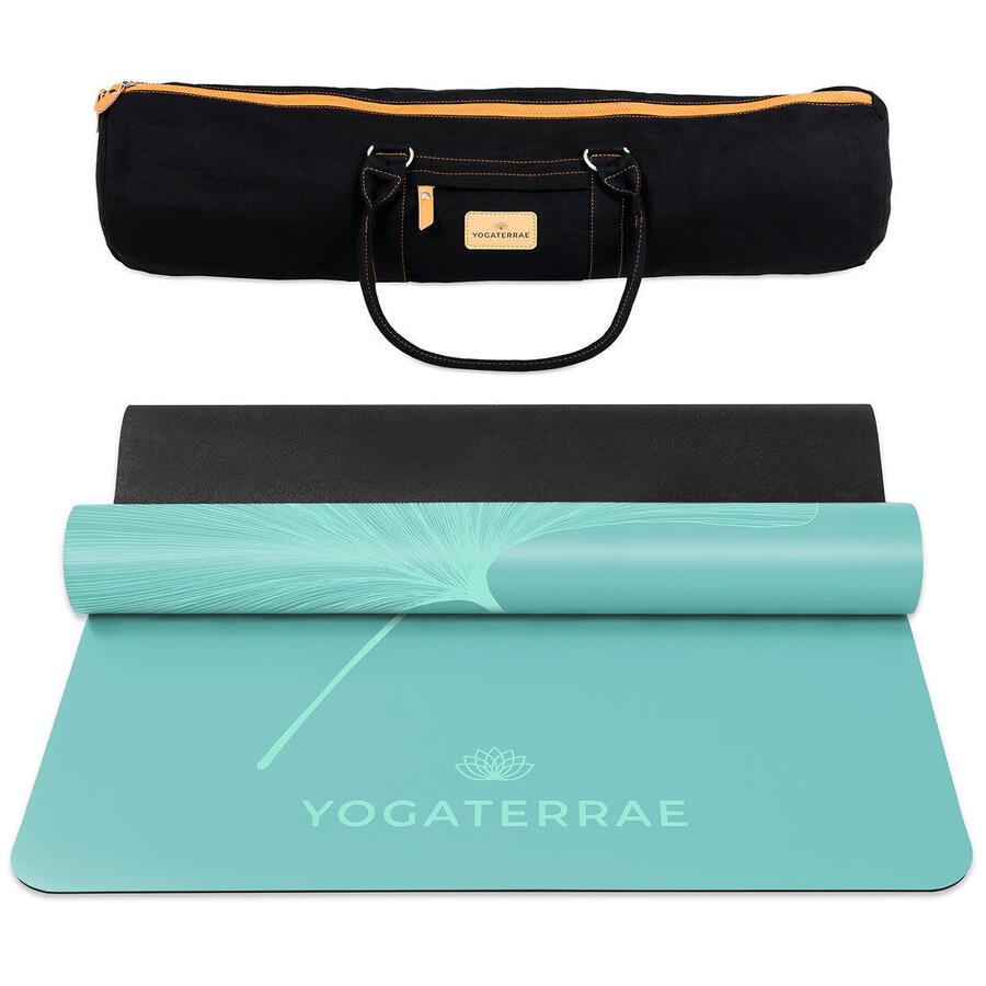 

YOGATERRAE Зеленый коврик для йоги из ПУ натурального каучука с ярким гинкго инь-ян + сумка для йоги