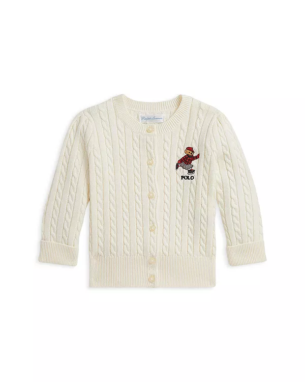

Детский кардиган Polo для девочек Polo Bear Min Cable из хлопка. Ralph Lauren, белый