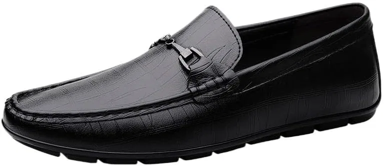 Мокасины мужские кожаные, бренд Designer, модель Trend Luxury Business Pointed Toe Casual Buckle Loafers, черный UOPYNE