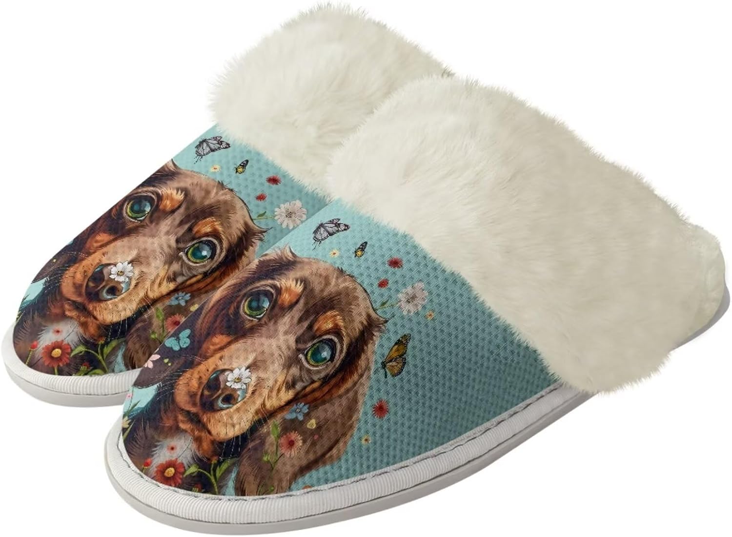 

Женские и мужские теплые тапочки мягкие плюшевые домашние тапочки с противоскользящей подошвой, пушистым воротником, для спальни, для дома и улицы Jiquruby, Cute Dog