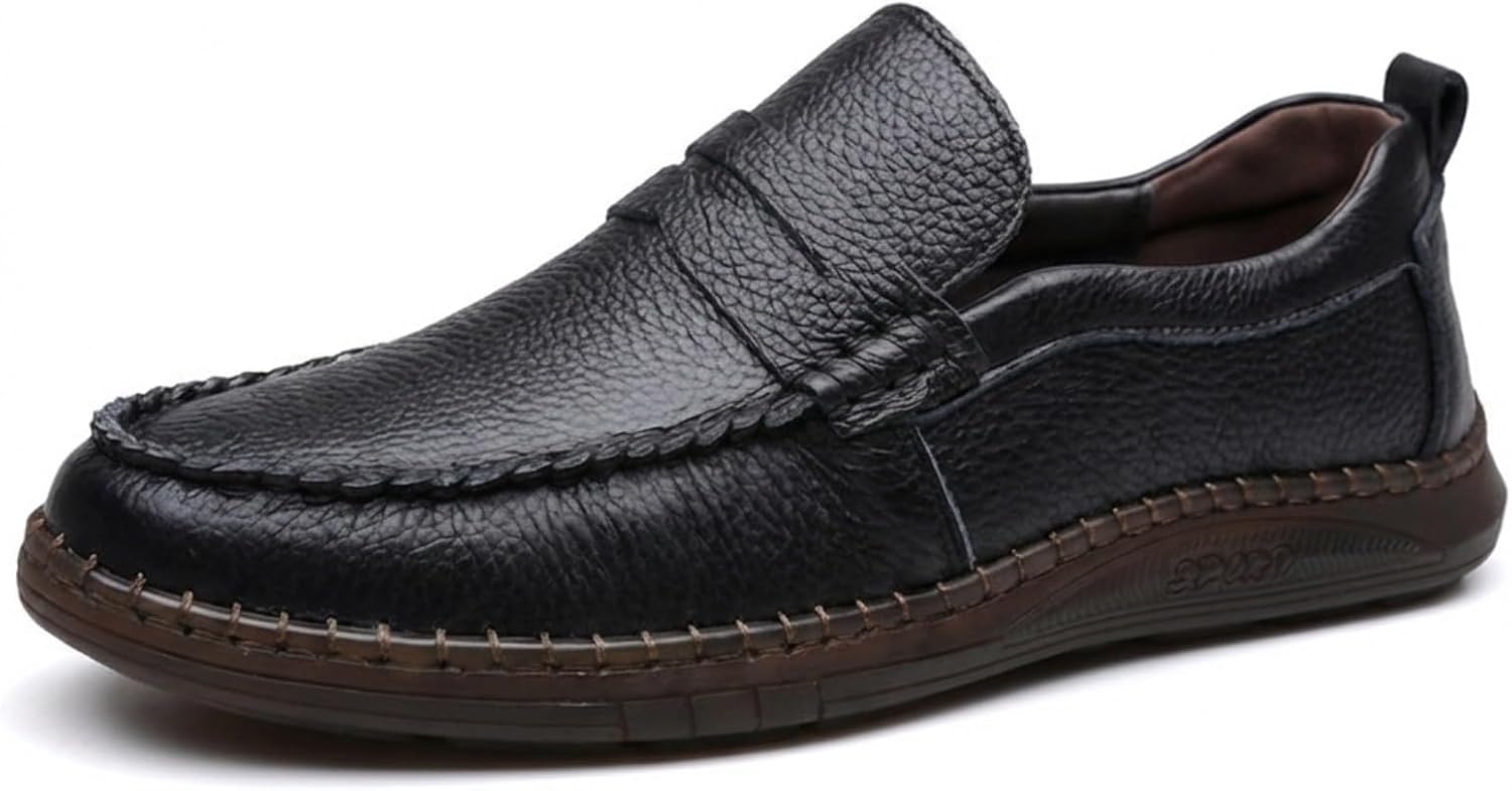 

Мужские лоферы из натуральной кожи, повседневная обувь, мокасины-слипоны, лодочные туфли, ручная строчка, легкие ходовые мокасины Wunamox, черный