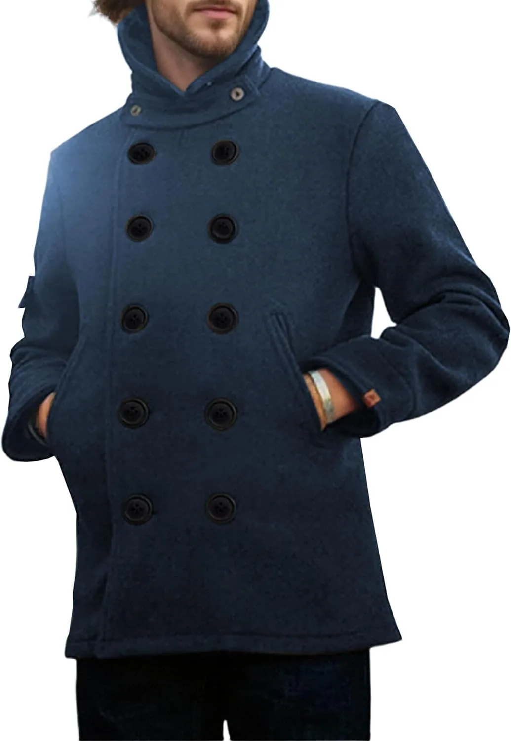 Пальто pea coat для мужчин, зимнее тренч, классический лацкан, официальный пиджак Generic, синий