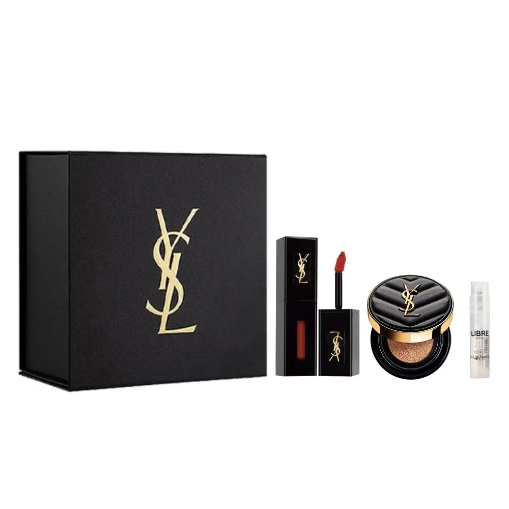 

Набор косметики для женщин SAINT LAURENT, YSL Liquid Lipstick 416+Leather Air Cushion B20 Sample+Libre Eau De Toilette