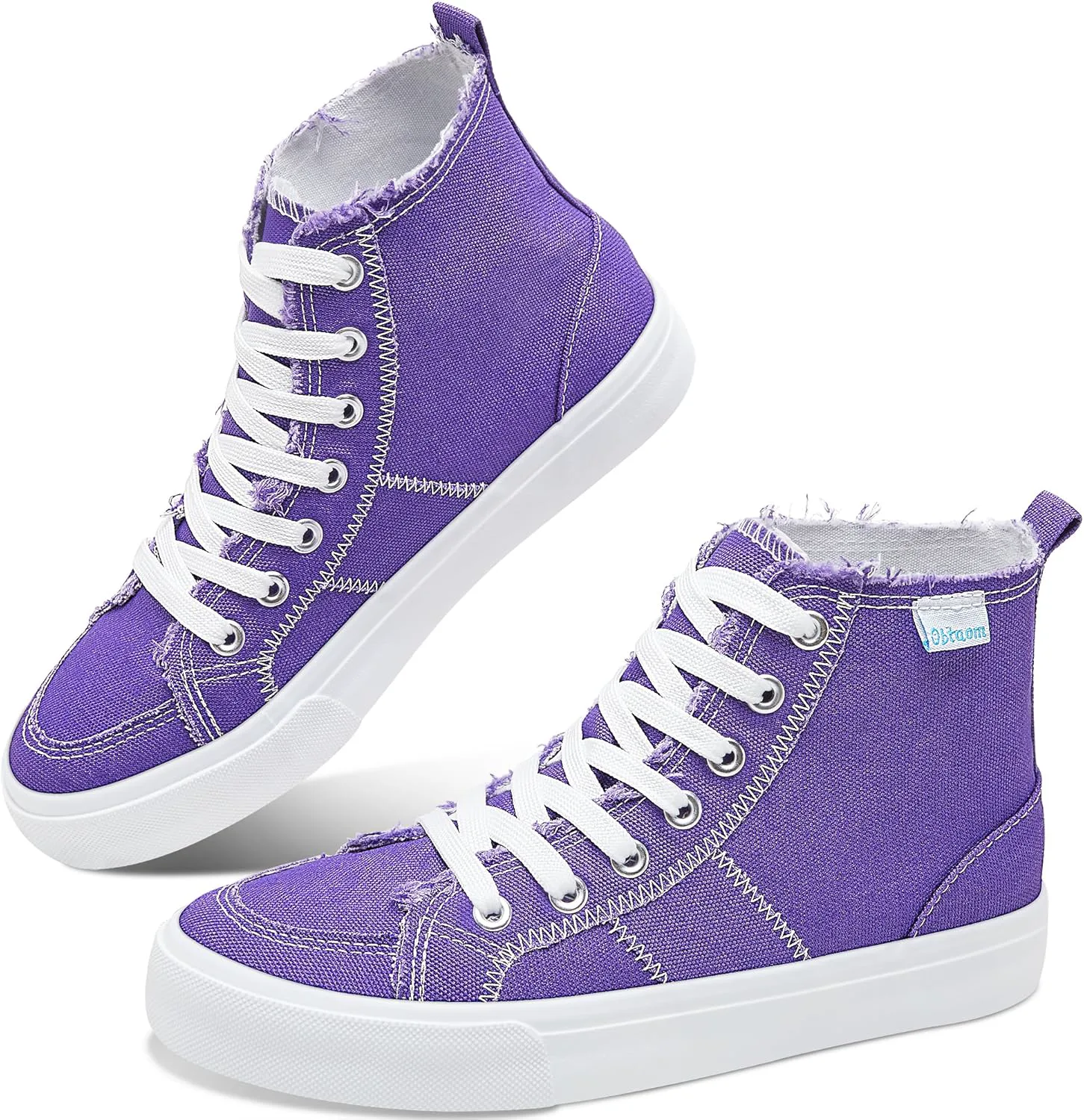 

Женские/мужские высокие кеды Obtaom на средней голени, модные повседневные кроссовки с шнуровкой, из потертого холща, фиолетовый