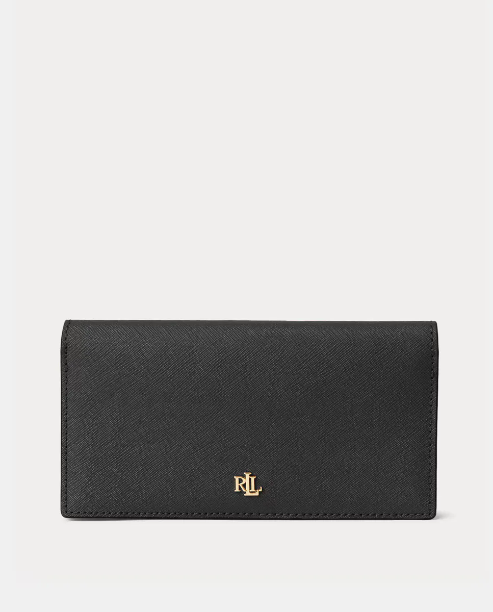 

Средний кожаный кошелек с золотым логотипом Lauren Ralph Lauren, чёрный
