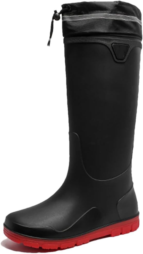 

Wjnvfioo Мужские водонепроницаемые ботинки для дождя Обувь для рыбалки Водонепроницаемые резиновые дождевые сапоги Нескользящие дождевые ботинки, черный/красный