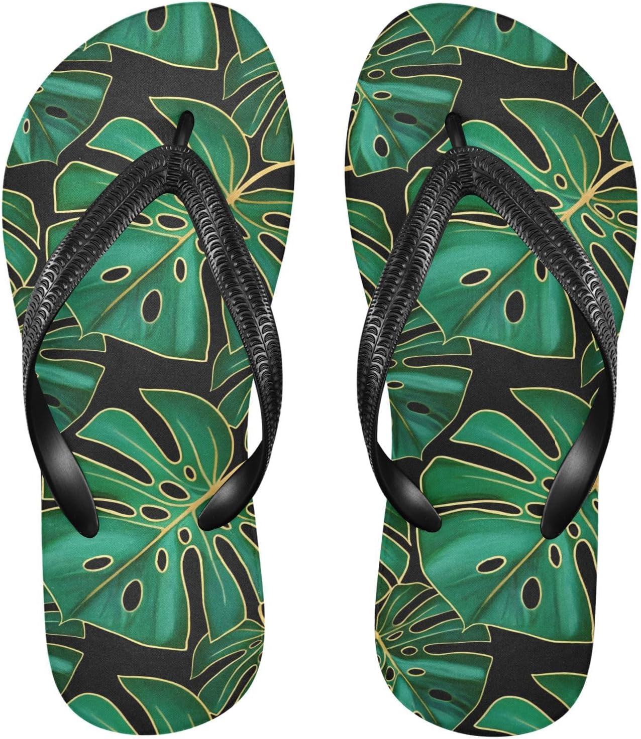 

Мужские пляжные шлепанцы с листьями монстеры, черные, резиновые, противоскользящие, летние, для душа и прогулок Sinestour