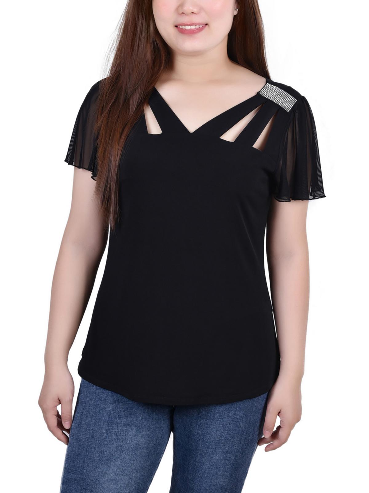 

Женская блузка Petites с вырезом и сетчатой ​​вставкой NY Collection, черный