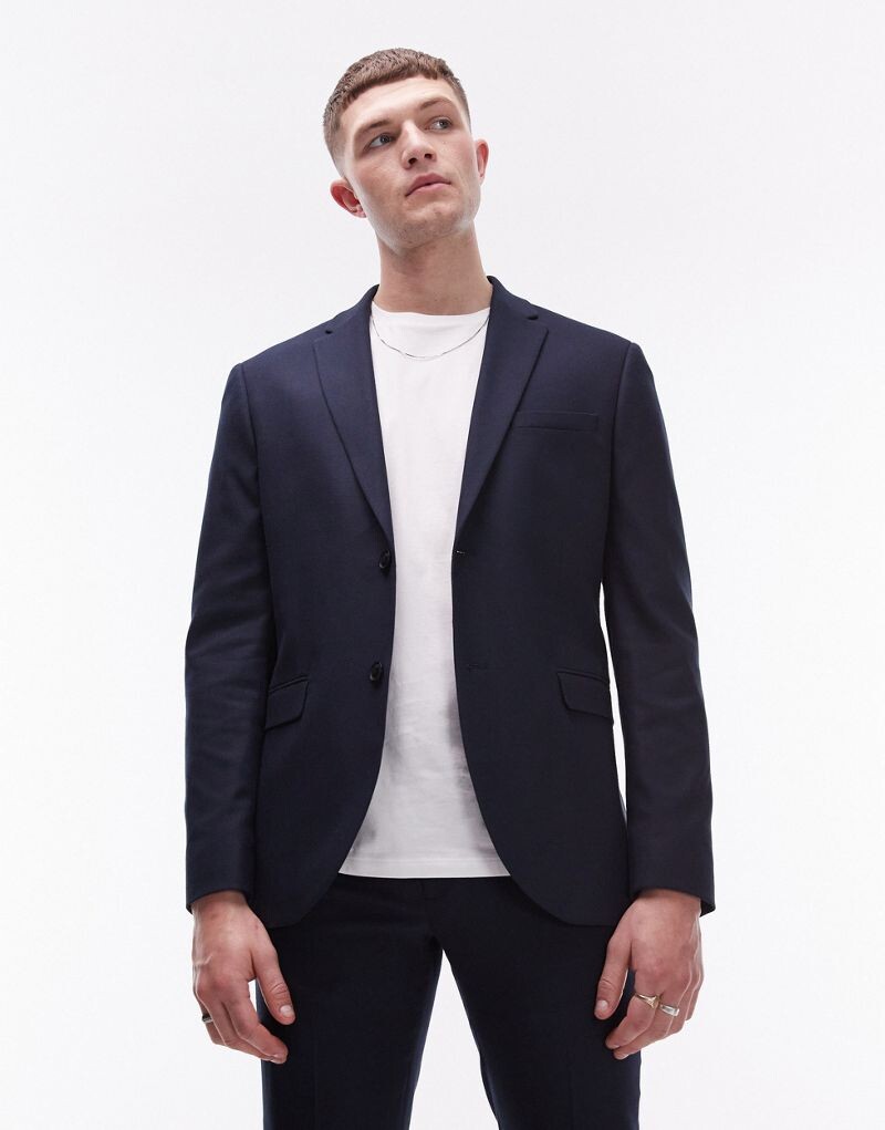 

Темно-синий узкий фактурный пиджак Topman