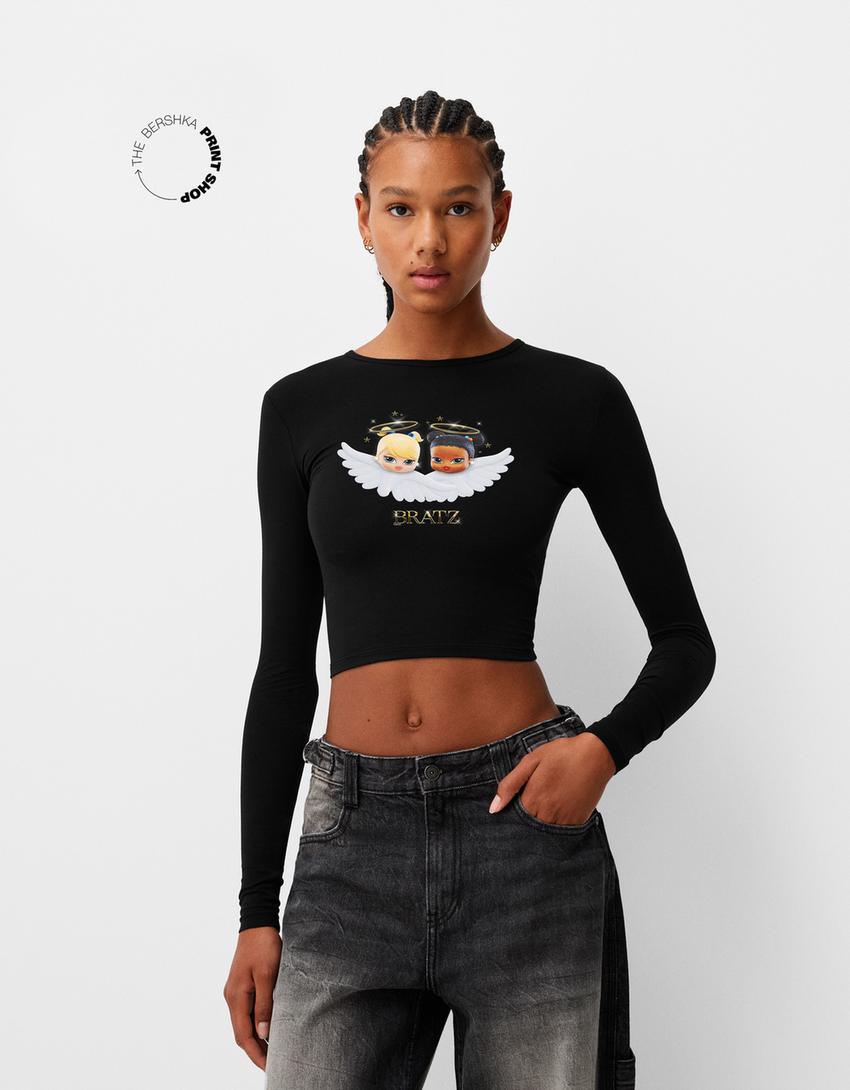 

Футболка с длинным рукавом Bratz Bershka, черный