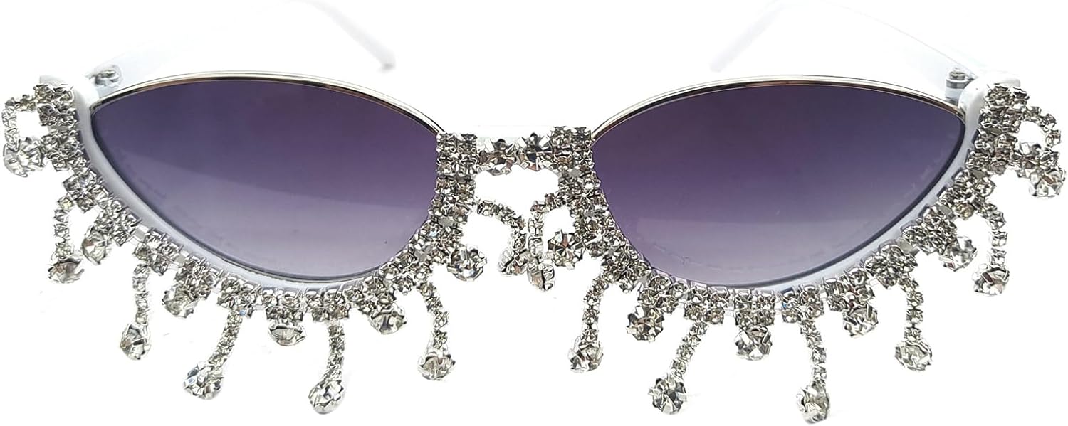 

Солнцезащитные очки «Кошачий глаз» в полуободковой оправе с кисточками и бриллиантами, милые для женщин, блестящие, забавные, со стразами и кристаллами для вечеринки helena, Gray