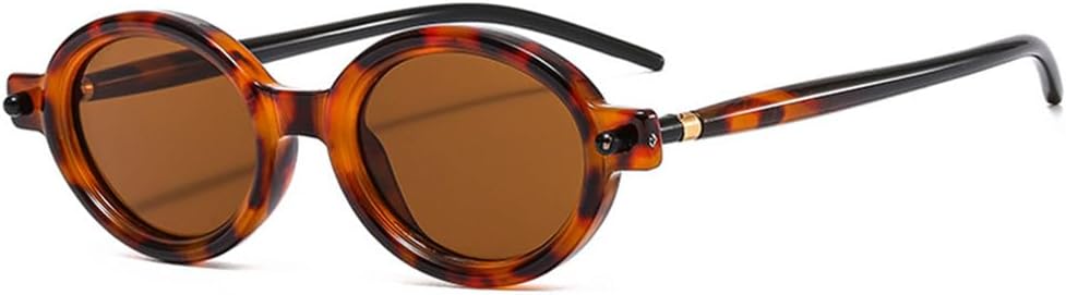 

Солнцезащитные очки UV400 с защитой от УФ-излучения — маленькие овальные прозрачные линзы в стиле «океан», панк-стиль, заклепки, для женщин и мужчин, для бега и занятий спортом на открытом воздухе UYPTK, Leopard Tea