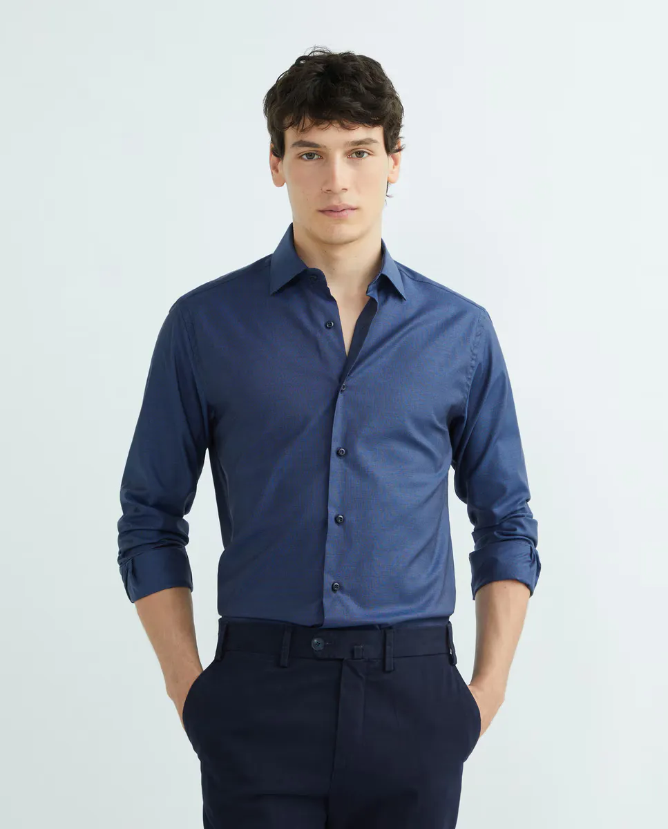 

Мужская повседневная однотонная рубашка с длинными рукавами Mirto, темно-синий