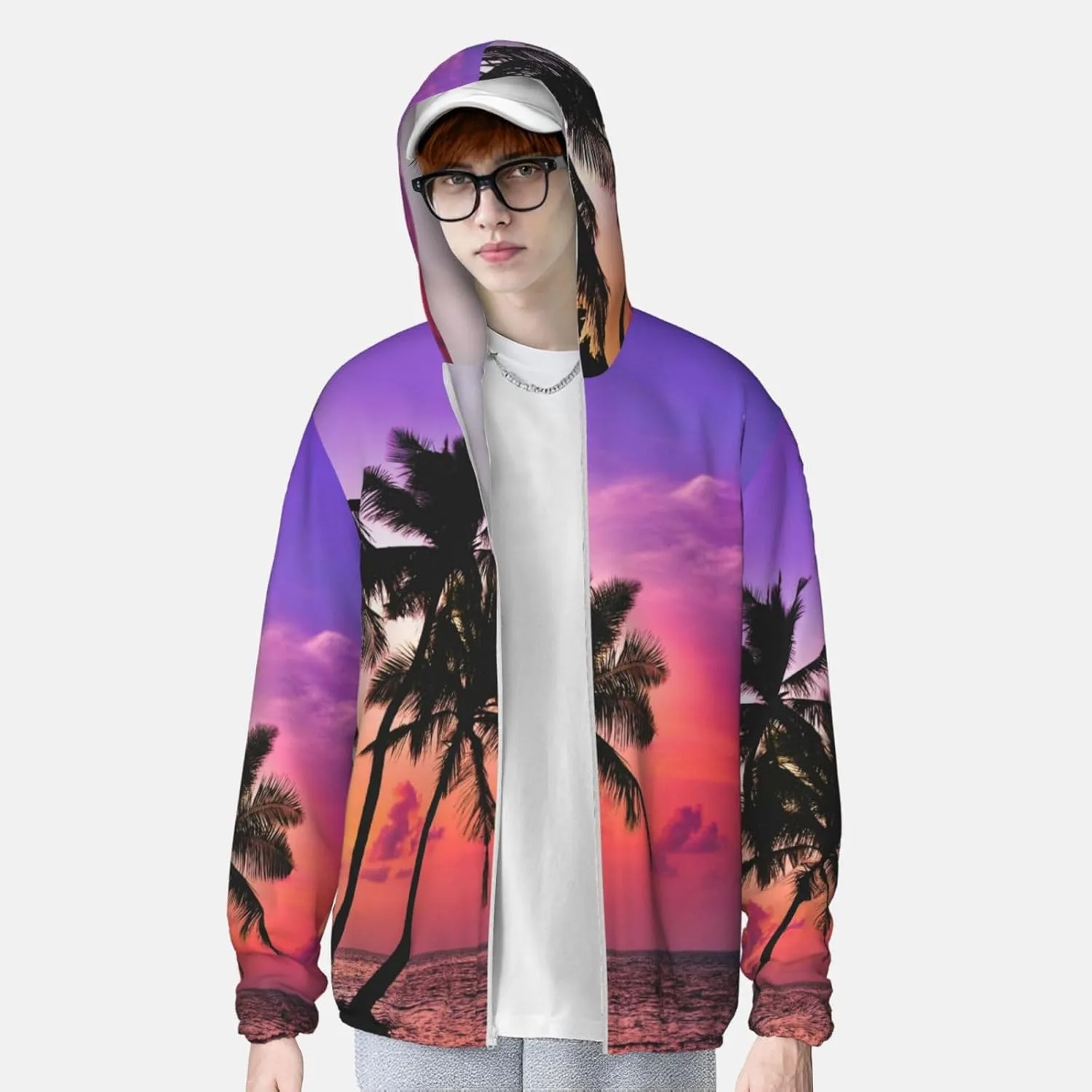 Толстовка с капюшоном для защиты от солнца Coconut Palm Trees, легкая спортивная, на молнии — фото 2