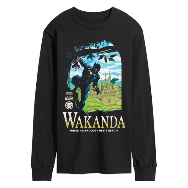 

Мужская футболка с длинным рукавом с принтом «Черная пантера» и надписью «Wakanda Destination» Marvel, черный