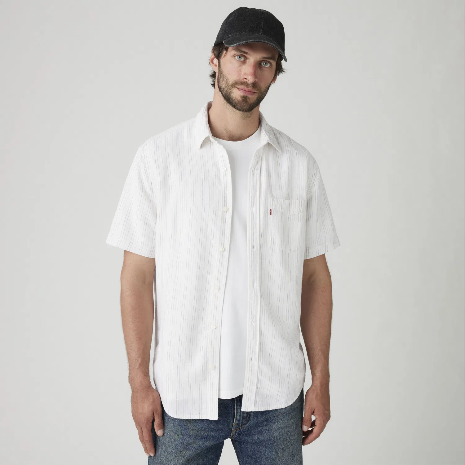 Рубашка с коротким рукавом, одним карманом, из хлопка и льна, с принтом «Закат» Levi's, White