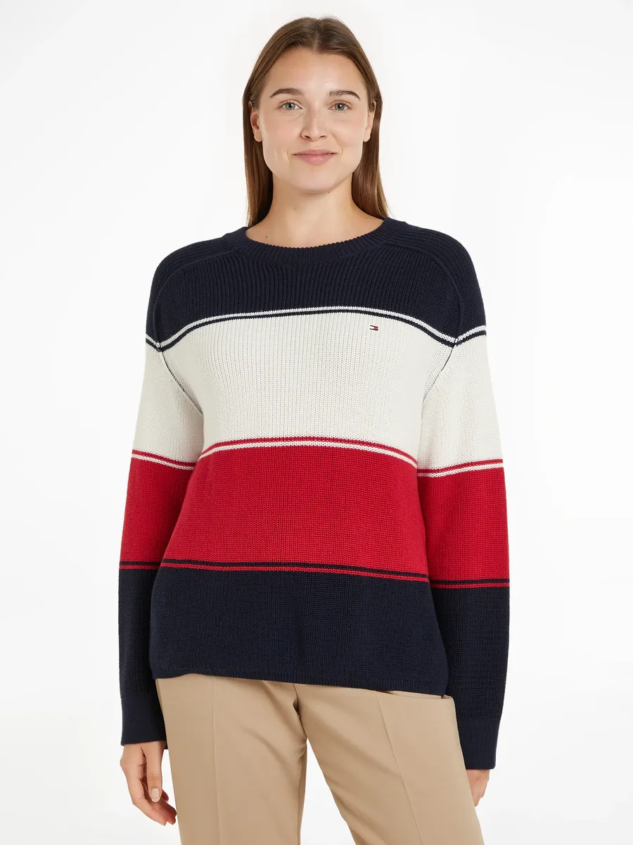 

Свитер Tommy Hilfiger с круглым вырезом и вышитым логотипом, цвет Global Stp/ Color Blocked