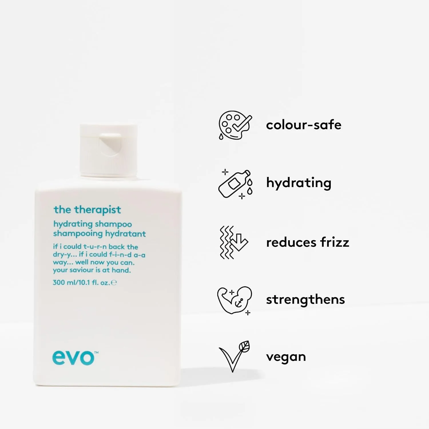 Увлажняющий шампунь EVO The Therapist - увлажняет, укрепляет и смягчает волосы, придавая им блеск - защищает окрашенные волосы, облегчает расчесывание. 299 мл (.) — фото 3
