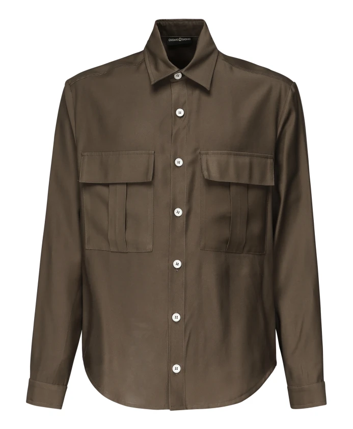 

Коричневая рубашка с итальянским воротником Giuliano Galiano, коричневый