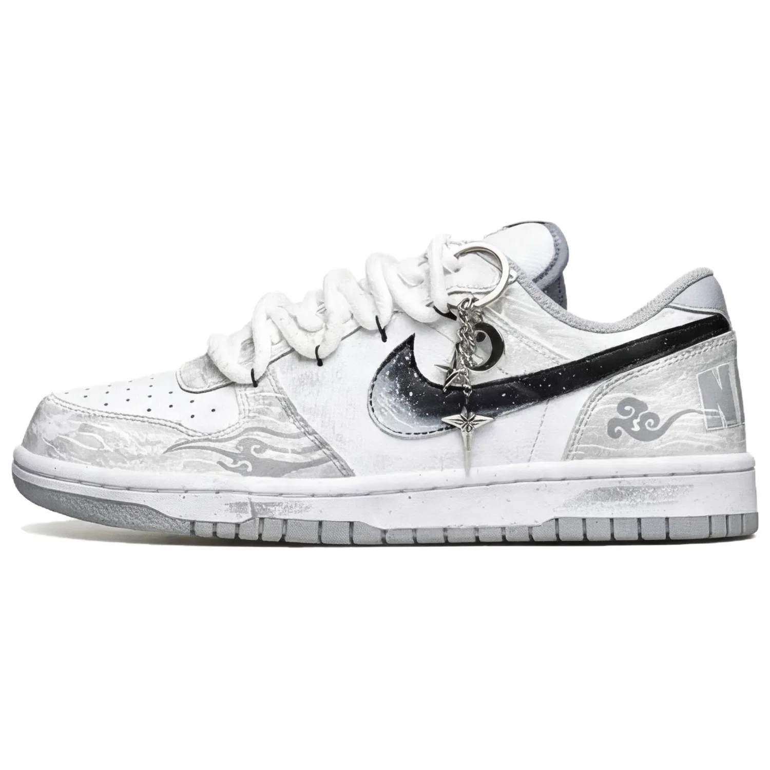 Кроссовки скейтбордические Nike Dunk Bai Ze Step On Cloud с двойной шнуровкой, черно-бело-серые — фото 3