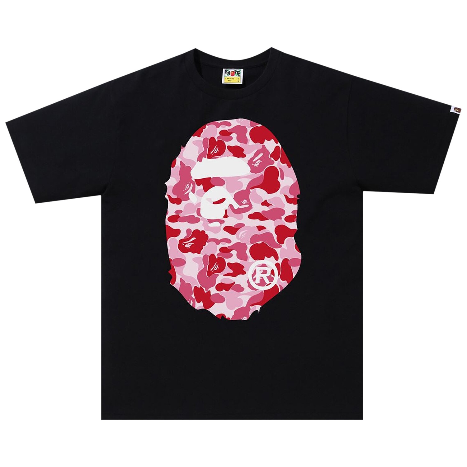 

BAPE ABC Камуфляжная футболка с головой большой обезьяны, цвет черный/розовый