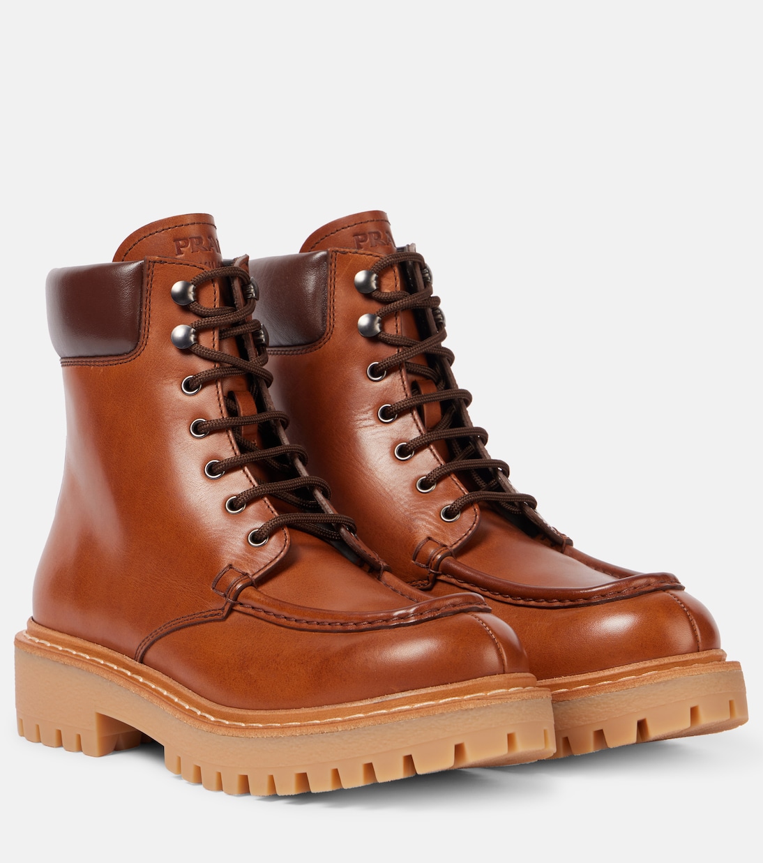 Кожаные армейские ботинки Prada, Cognac