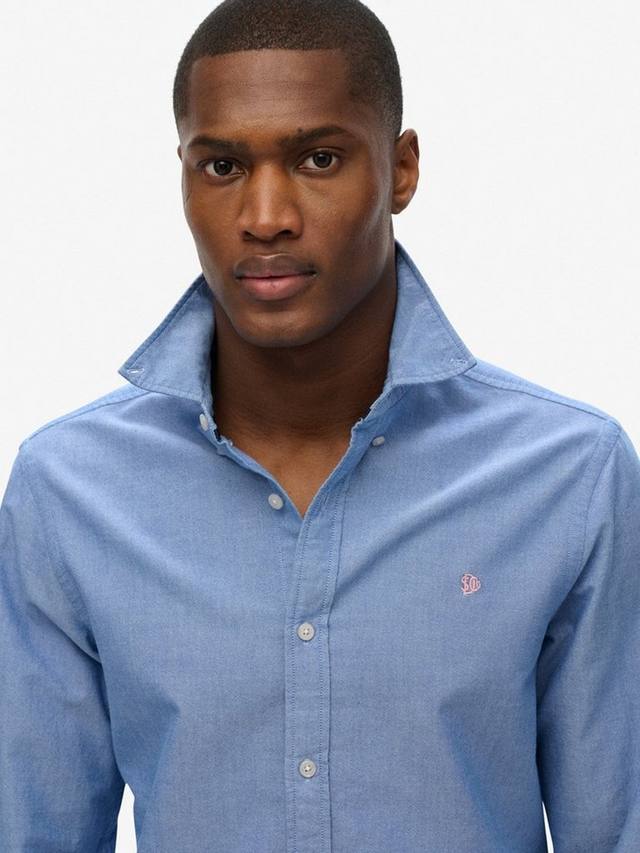 Классическая оксфордская рубашка с длинными рукавами Superdry, Azure Blue Chambray — фото 4